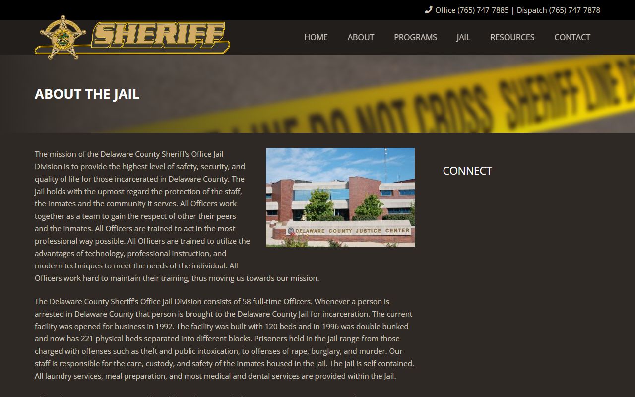 Delaware County Jail inmate services and operations page